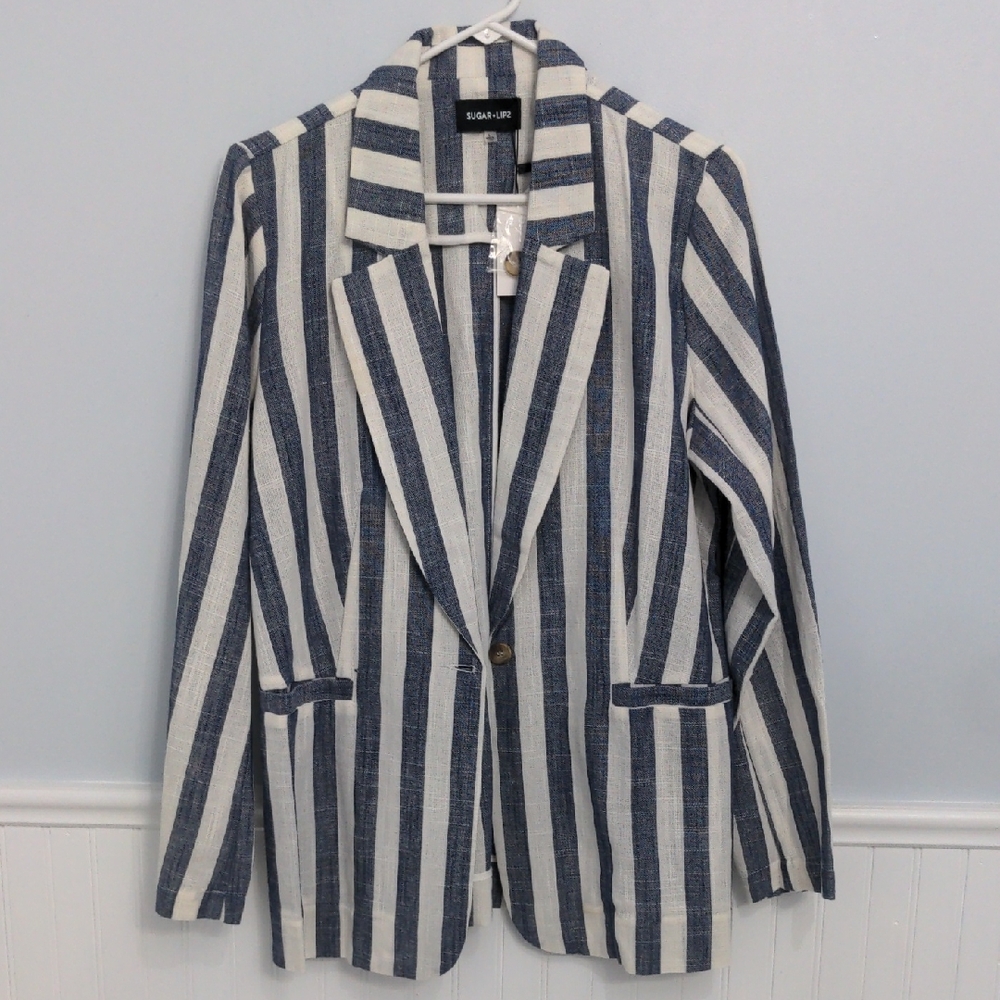 Sugarlips Navy and Cream Striped Blazer